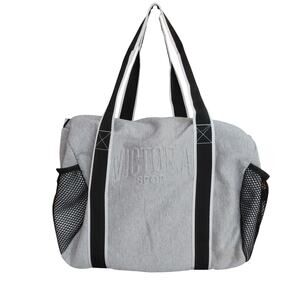 Victoria Secret Sport Light Gray Black Mesh Side Pockets Gym Duffle Bag
